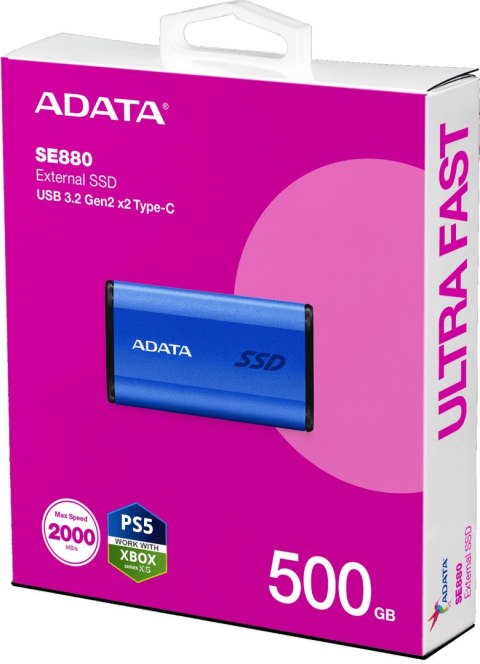 Adata Dysk zewnętrzny SSD SE880 500GB USB3.2A/C Gen2x2 Niebieski