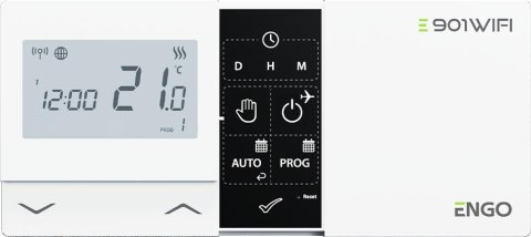 ENGO Controls E901-WIFI - Regulator temperatury bezprzewodowy, Wi-Fi, Internetowy, biały, 868MHz, bateryjny