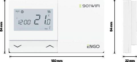 ENGO Controls E901-WIFI - Regulator temperatury bezprzewodowy, Wi-Fi, Internetowy, biały, 868MHz, bateryjny