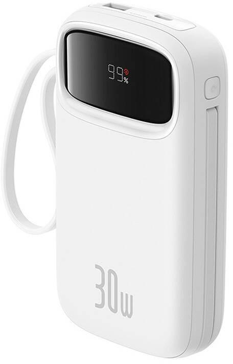 Powerbank Baseus QPow 2 10000mAh 30W z 2 wbudowanymi kablami USB-C - biały