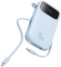 Powerbank Baseus QPow 2 10000mAh 30W z 2 wbudowanymi kablami USB-C - niebieski