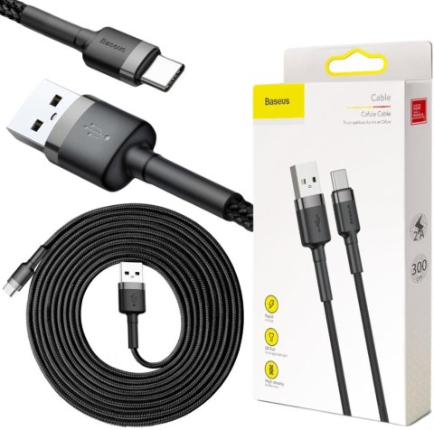 KABEL USB-A / USB-C Baseus Cafule CATKLF-UG1 300cm 2A QC 3.0 CZARNO-SZARY W NYLONOWYM OPLOCIE