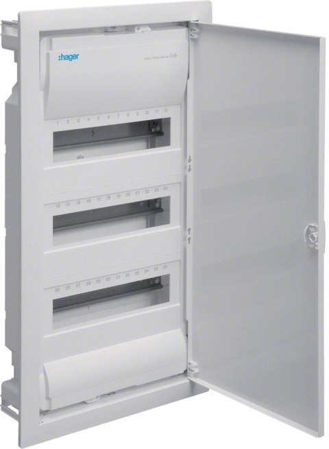 Rozdzielnica podtynkowa z drzwiami metal., 4 rzędy, 48 mod, IP30, QC, HAGER Volta VU48AT