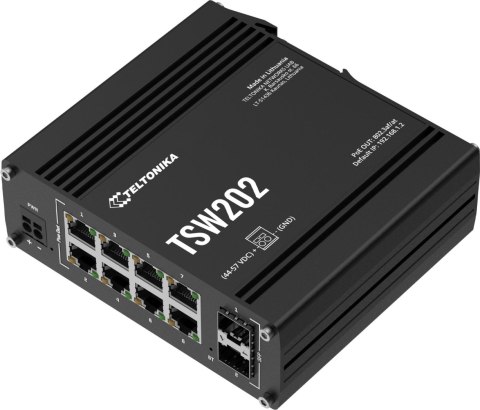 Teltonika TSW202 switch przemysłowy zarządzalny 8xFE 2xSFP PoE+ (TSW202000000) DIN