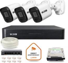 Zestaw monitoringu IP BCS Basic 3x Kamera BCS-B-TIP15FR3(2.0) Rejestrator z dyskiem