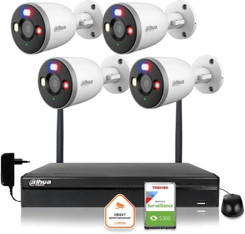 Zestaw monitoringu IP Dahua 4 Kamery tubowe WI-FI 5MPx aktywne odtraszanie LED IR do 30m