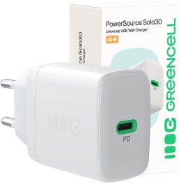 ŁADOWARKA SIECIOWA Greencell PowerSource Solo30 30W 1xUSB-C PD 3.0 QC 4.0+ biała