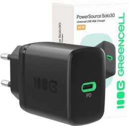 ŁADOWARKA SIECIOWA Greencell PowerSource Solo30 30W 1xUSB-C PD 3.0 QC 4.0+ czarna