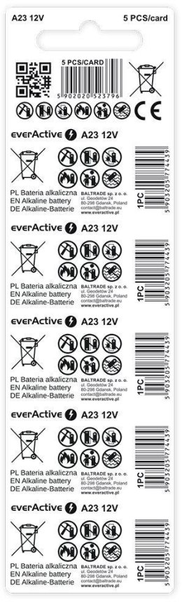 Bateria 23A / A23 / LRV08 everActive 12V (blister 5 szt.)