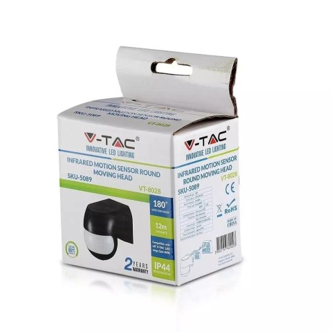 Czujnik ruchu ścienny 180st ruchoma główka czarny V-TAC VT-8028