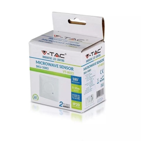 Czujnik ruchu ścienny podtynkowy dopuszkowy mikrofalowy V-TAC VT-8023
