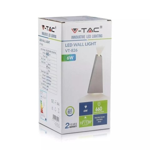 Kinkiet ścienny V-TAC 6W LED czarny IP65 VT-826 3000K 660lm