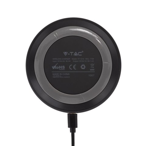 Ładowarka indukcyjna bezprzewodowa 5A 10W czarna okrągła V-TAC VT-1210