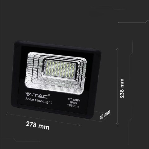 Projektor LED solarny V-TAC 20W czarny IP65 pilot timer VT-60W 6000K 1650lm