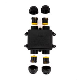 Puszka złączka mufa hermetyczna 4x4Pin czarna 0.5-4mm2 średnica przewodu 8-12mm IP68 V-TAC VT-871