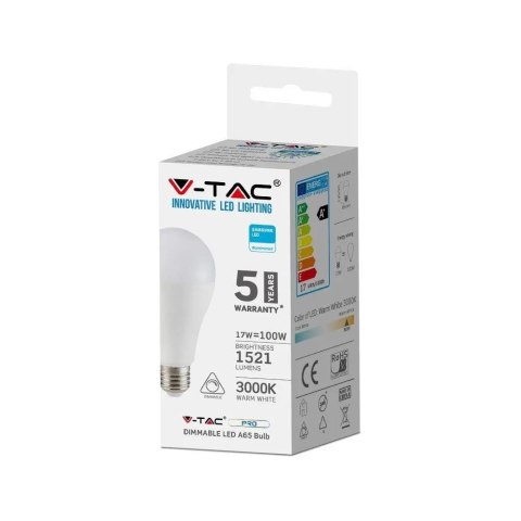 Żarówka LED V-TAC SAMSUNG CHIP 17W E27 A65 ściemnialna VT-217D 6400K 5 lat gwarancji
