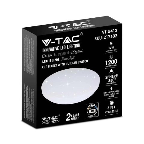 Plafon V-TAC 12W gwiazdy zmiana koloru CCT fi.255 VT-8412-S-N 3000K-6400K 1200lm