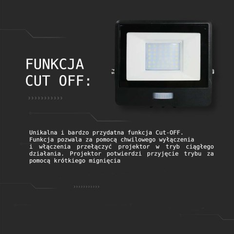 Projektor LED V-TAC 20W SAMSUNG CHIP czujnik ruchu czarny Z mufą VT-128S-B 3000K 1510lm 5 lat gwarancji