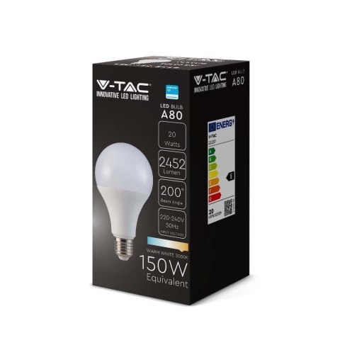 Żarówka LED V-TAC SAMSUNG CHIP 20W E27 A80 120Lm/W VT-233 4000K 2452lm 5 lat gwarancji