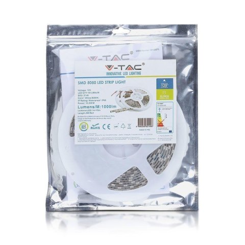 Taśma LED V-TAC 12V SMD5050 300LED IP65 rękaw 10W/m VT-5050 3000K 1000lm