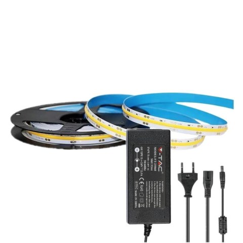 Zestaw LED V-TAC taśma 512LED/m COB 24V 12W/m zasilacz 24V 60W (2667+3264) 3000K 1000lm