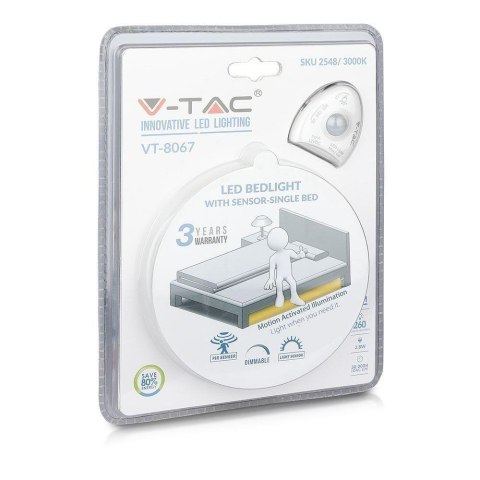 Nocne oświetlenie LED V-TAC czujnik ruchu pojedyncze łóżko VT-8067 4000K 260lm 3 lata gwarancji