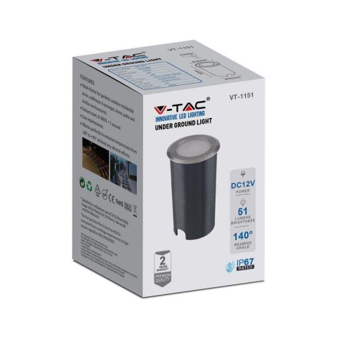 Oprawa gruntowa ogrodowa najazdowa podłogowa V-TAC 1W LED srebrna IP67 VT-1151 3000K 51lm
