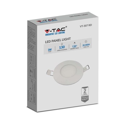 Panel LED V-TAC premium downlight 3W okrągły fi84 VT-307 4000K 130lm