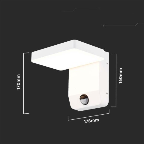 Projektor oprawa elewacyjna V-TAC 17W czujnik ruchu biała IP65 VT-11020S 4000K 2520lm