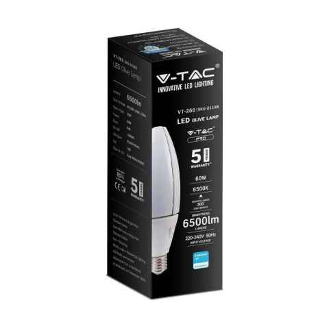 Żarówka LED V-TAC SAMSUNG CHIP 60W E40 VT-260 6500K 6500lm 5 lat gwarancji