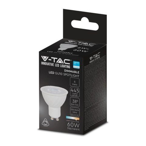 Żarówka LED V-TAC SAMSUNG CHIP 6W GU10 38st ściemnialna VT-227 6500K 445lm 5 lat gwarancji