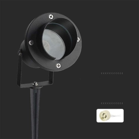 Oprawa gruntowa ogrodowa wbijana aluminium GU10 czarna z daszkiem IP65 V-TAC VT-7704 3 lata gwarancji