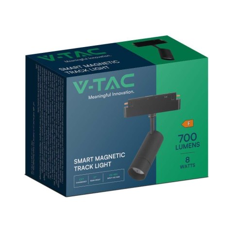 Oprawa zwis szynosystem smart 48V V-TAC 8W LED CCT 27st smart WI-FI tracklight czarna VT-908D 2700K-6400K 700lm 3 lata gwarancji