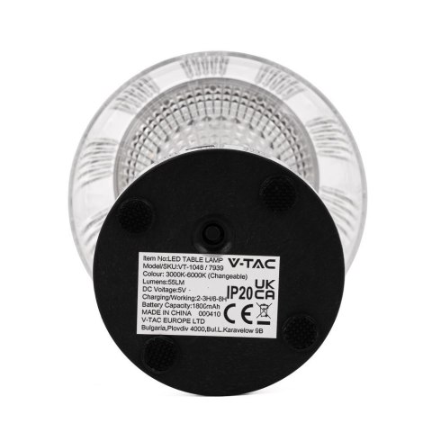 Lampka biurkowa nocna V-TAC 1W LED 26cm ładowanie USB ściemnianie chrom VT-1048 3000K-6000K 55lm