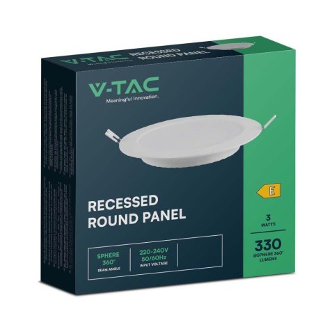 Panel LED V-TAC wpuszczany premium downlight 3W okrągły fi90 VT-61003 4000K 330lm
