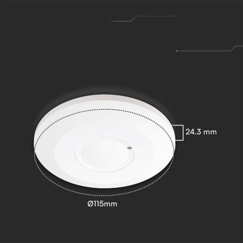 Czujnik ruchu 360st V-TAC mikrofalowy natynkowy sufitowy slim 24mm 2000W biały VT-81001 5 lat gwarancji