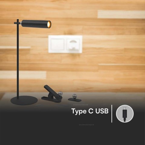 Lampka biurkowa V-TAC 4w1 37cm kinkiet klips latarka 3W LED czarna VT-7413 4000K 300lm