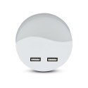 Lampka nocna do gniazdka LED z USB V-TAC SAMSUNG CHIP okrągła VT-84-RD 3000K 10lm