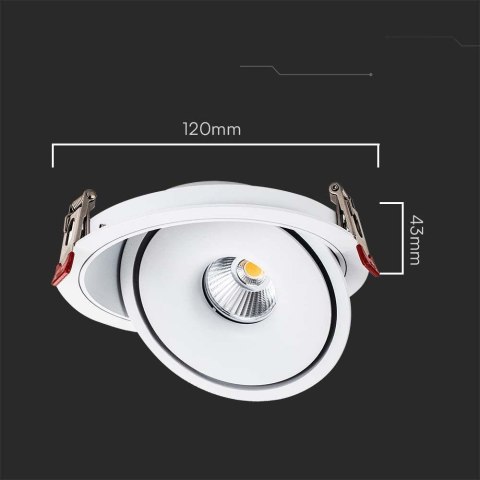 Oprawa V-TAC LED uchylny downlight 12W LED COB CRI90+CCT biała VT-2512 3000K-4000K-6400K 785lm