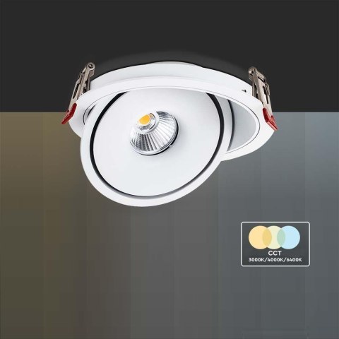 Oprawa V-TAC LED uchylny downlight 12W LED COB CRI90+CCT biała VT-2512 3000K-4000K-6400K 785lm