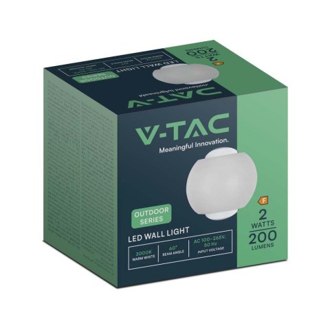 Oprawa ścienna góra dół V-TAC 2W LED IP54 biała VT-2502 3000K 200lm