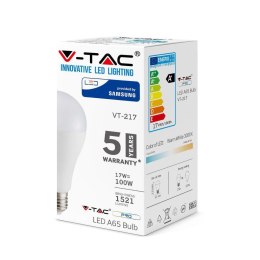 Żarówka LED V-TAC SAMSUNG CHIP 17W E27 A65 VT-217 3000K 1521lm 5 lat gwarancji