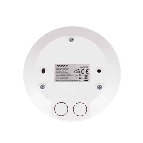 Czujnik ruchu obecności 360st V-TAC natynkowy sufitowy slim 25mm 360st fi76 1000W biały VT-81014 5 lat gwarancji