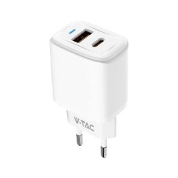 Ładowarka USB V-TAC szybka 20W biała mini dual USB type-A type-C VT-3530
