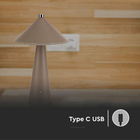 Lampka biurkowa nocna V-TAC 3W LED 33cm CCT ładowanie USB-C ściemnianie brązowa skóra VT-10117 3000K-6000K 240lm