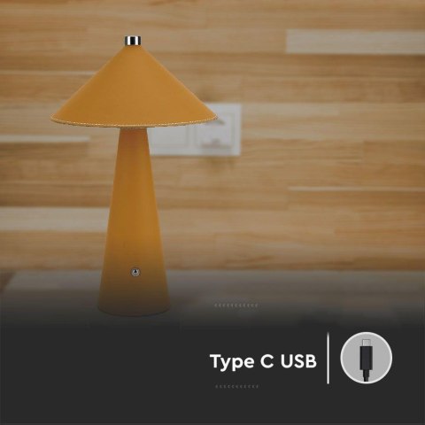 Lampka biurkowa nocna V-TAC 3W LED 33cm CCT ładowanie USB-C ściemnianie żółta skóra VT-10117-Y 3000K-6000K 240lm