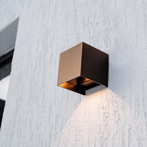 Oprawa ścienna solarna V-TAC 9W LED COB regulowana brąz corten kostka 15x15cm IP65 VT-11109 4000K 860lm