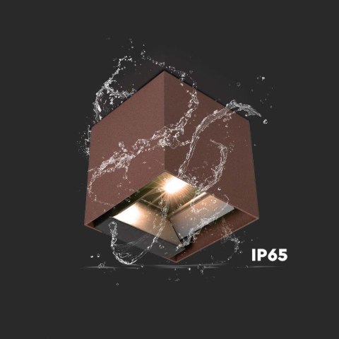 Oprawa ścienna solarna V-TAC 9W LED COB regulowana brąz corten kostka 15x15cm IP65 VT-11109 4000K 860lm