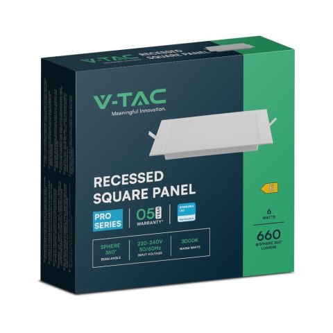 Panel wpuszczany V-TAC 6W LED SAMSUNG CHIP kwadrat 120x120mm VT-61006SQ-S 3000K 660lm 5 lat gwarancji