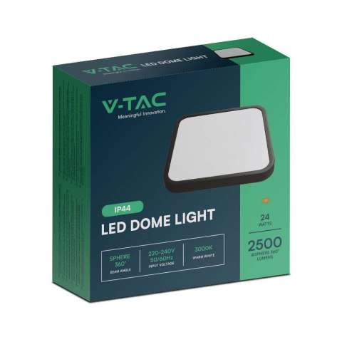 Plafon V-TAC 24W LED kwadrat 30x30cm natynkowy IP44 czarny VT-8624B 3000K 2500lm
